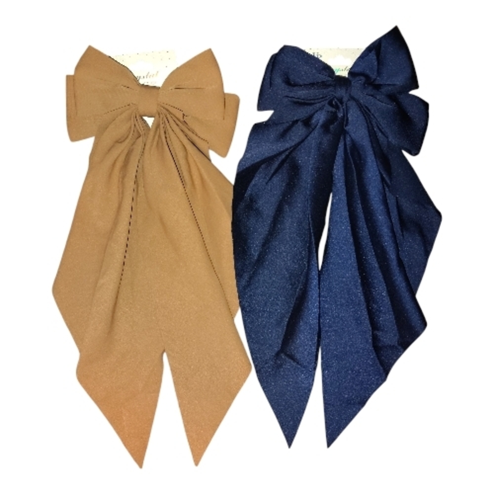 Large Decorative Hair Bows — Camel and Navy 2 Piece NWT 12"